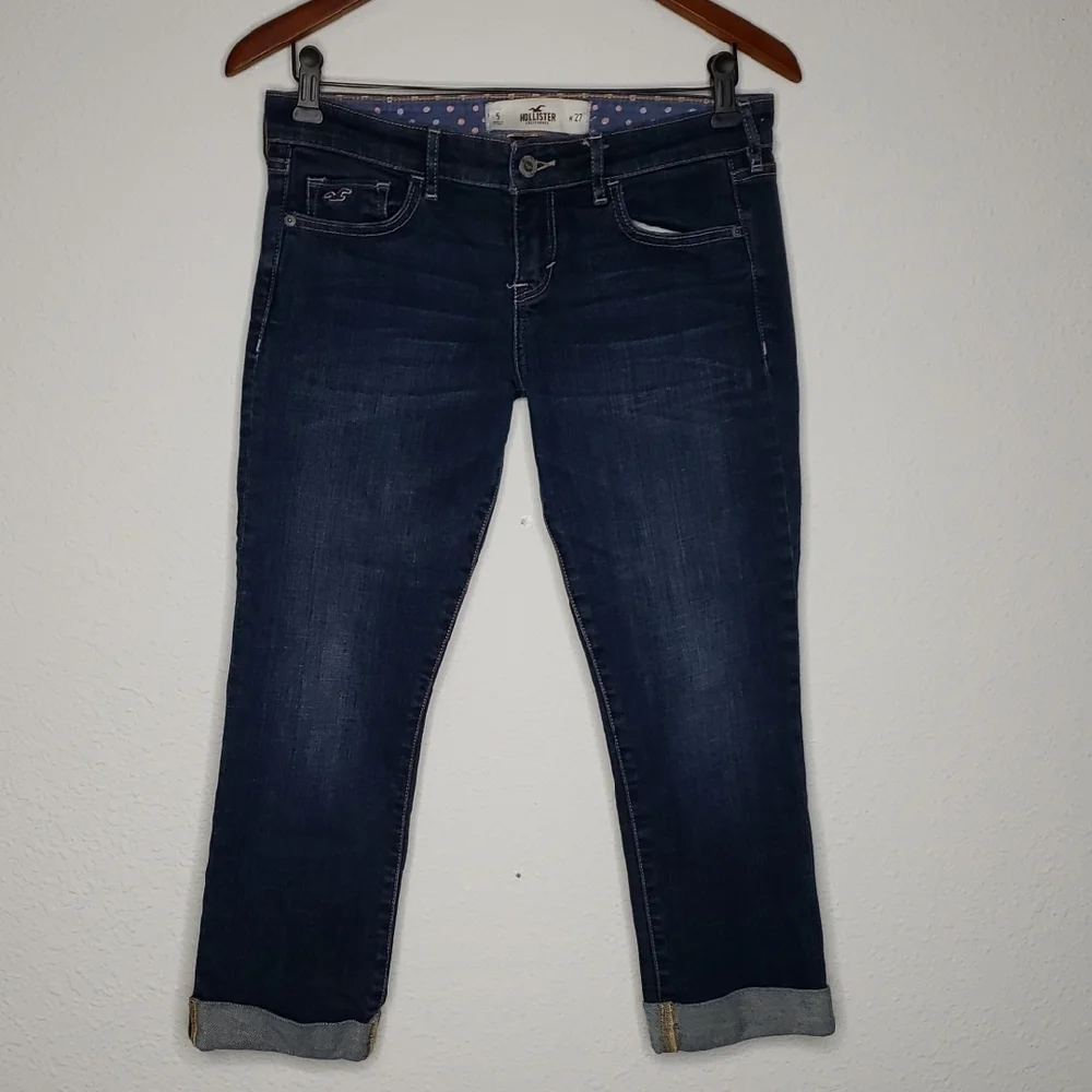 Hollister Womens Cotton Capri Roll Tab Hem Jeans Size 27 Denim Blue Y2K Low Rise